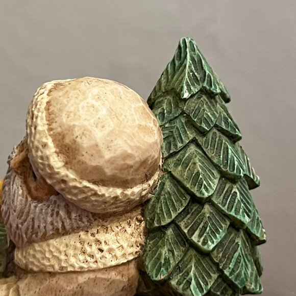 Midwest Woodland Santa Figurine St. Nick Cream Coat w/ Tree on Back Toys Resin - Picture 10 of 10